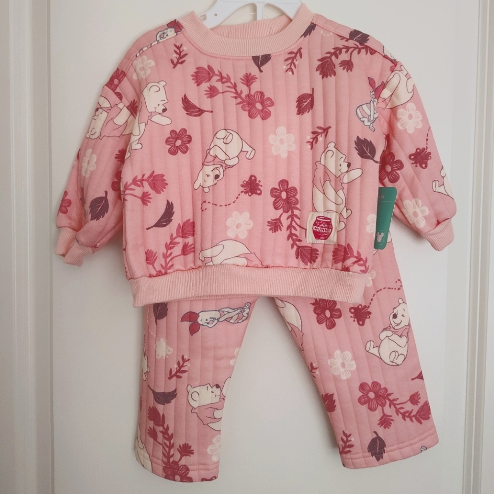 Disney Winnie The Pooh Pink Print Baby Lightweight Super soft Lounge Set--12 M